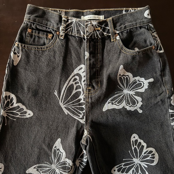 PacSun Eco Women’s Butterfly High Waisted & Rise Straight Cropped Black Jeans 25 - Picture 4 of 15
